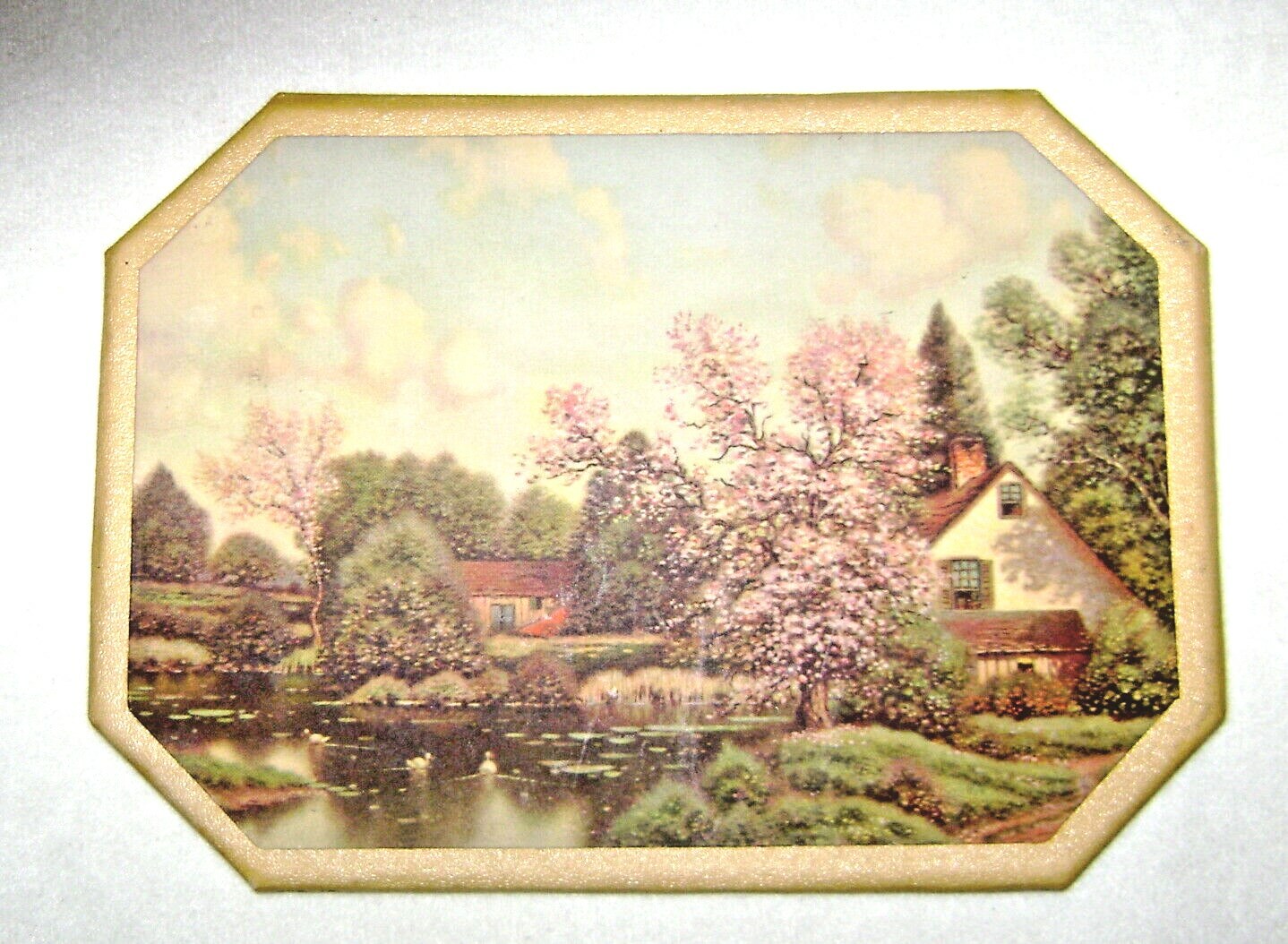 Vintage Set of 3 Hot Pad Trivets with Country Landscape Prints