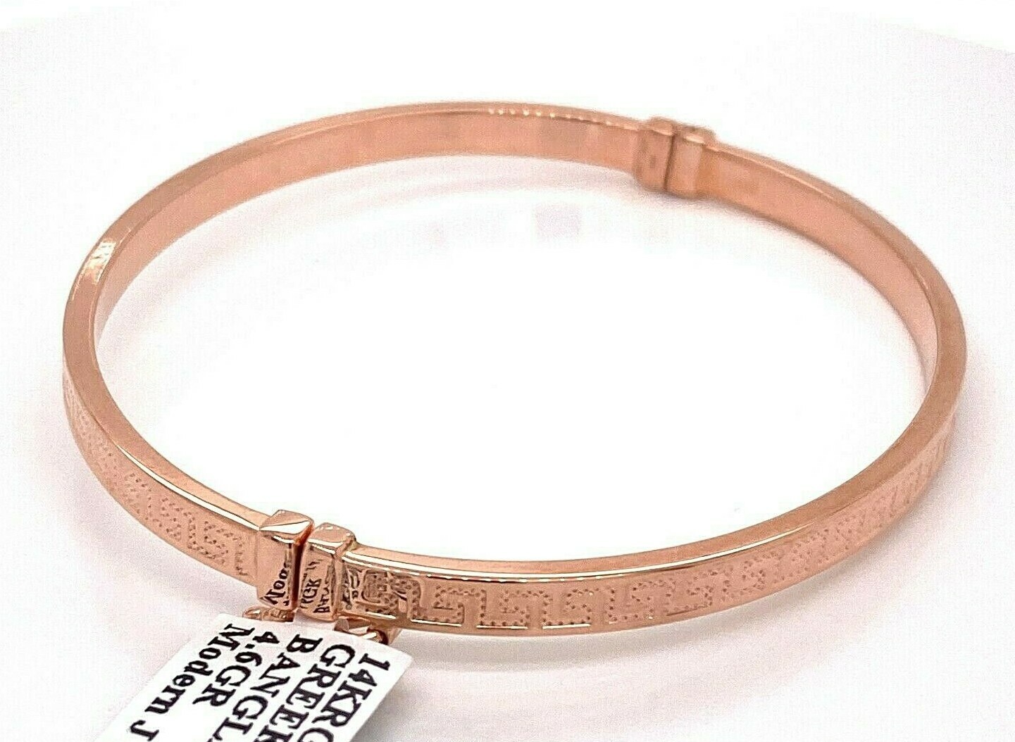 Pre-owned Handmade 14k Rose Gold Greek Key Bangle Bracelet, 4.6gm, Made In Italy, S105730