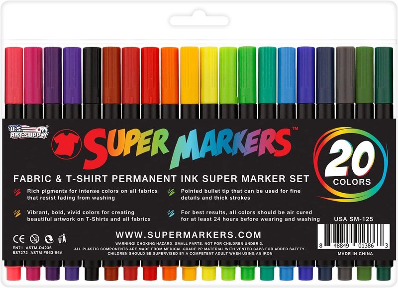 20 Color Premium Fabric & T-shirt Marker Set With Our Unique