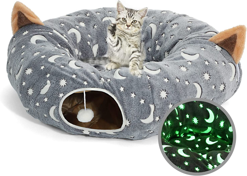 Cat Tunnel Bed Tube with Cushion and Plush Ball Toy Playground Crinkle