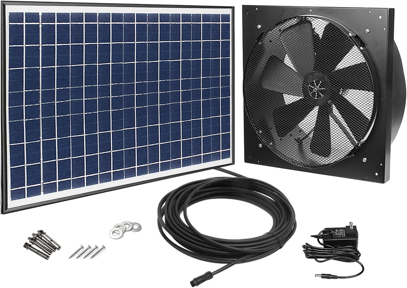 30W Solar Powered Exhaust Fan AC Power Backup, Built-In Ther