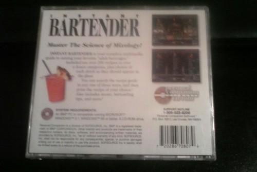 Instant BARTENDER CD-ROM for Windows - NEW CD in SLEEVE SEALED