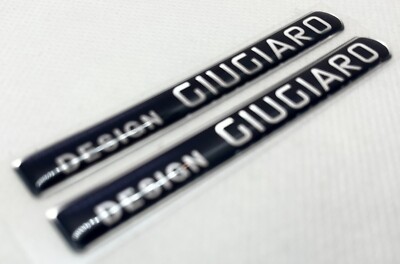 2 pcs. of Giugiaro Design Logo Badge 3D Domed Stickers. Silver black. 83x10 mm