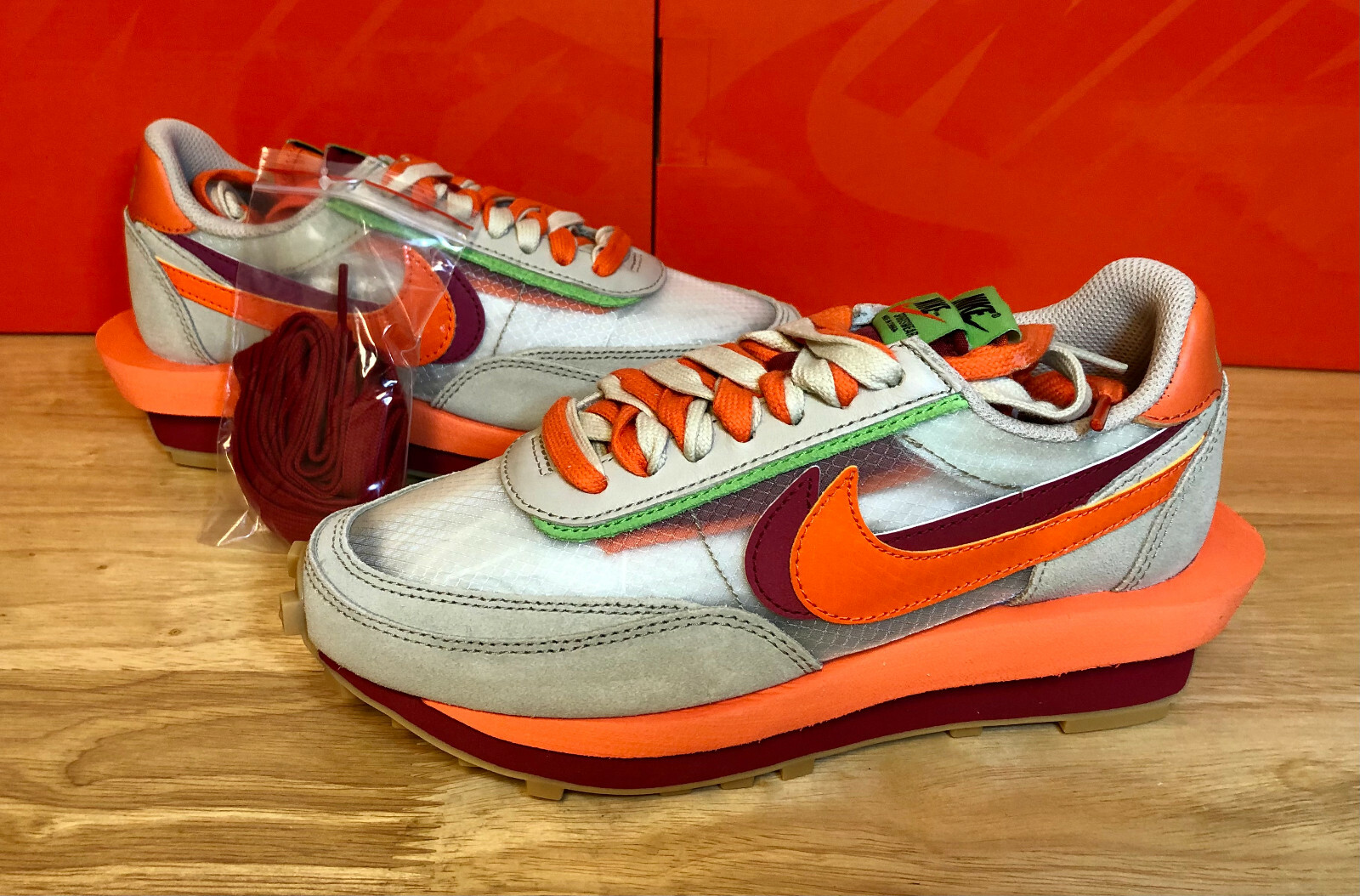 nike x sacai x clot ldwaffle orange blaze & deep red