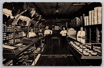 Interior of A.J. Smith & Son's Store Lebanon Indiana IN 1907 Postcard