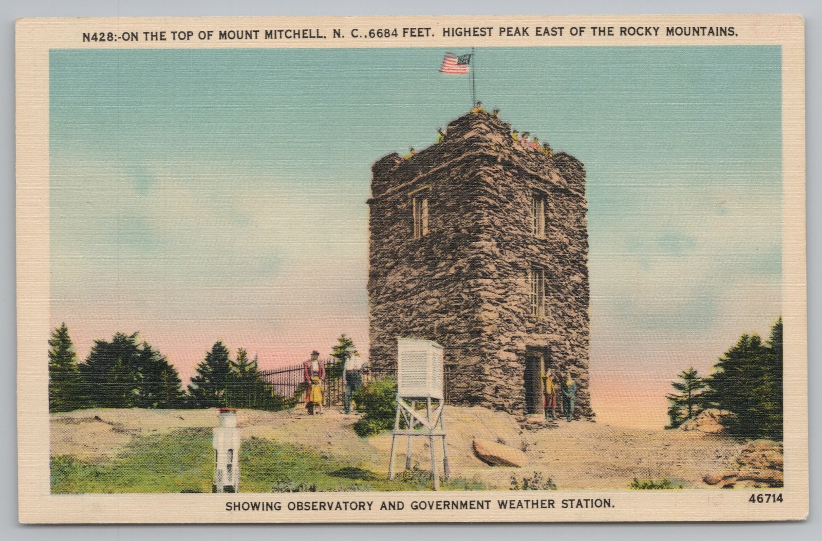 Mt Mitchell NC~Observatory & Government Weather Station~Vintage Postcard