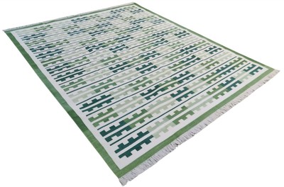 Marianne Green Cotton Area Flat Weave Rug, Natural Vegetable Dyed, Green...