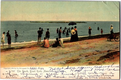 The Beach, Brant Rock MA c1906 Undivided Back Vintage Postcard V12