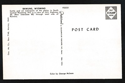 GREETINGS FROM RAWLINS WYOMING VINTAGE AUTOS POSTCARD