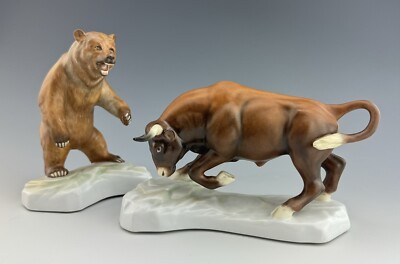   MINT HEREND Large Classic Kingdom Wall Street BEAR & BULL Natural Figurines