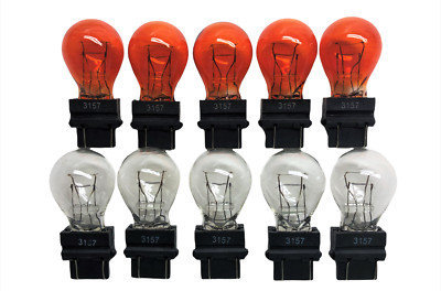 10 Pack 3157 Clear and Amber Tail Signal Brake Light Bulbs - FAST USA Shipping