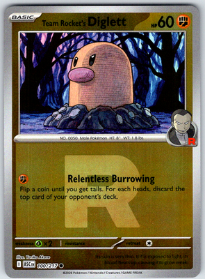 Team Rocket's Diglett 100/217 ME: Ascended Heroes Common Reverse Holo 2026 NM