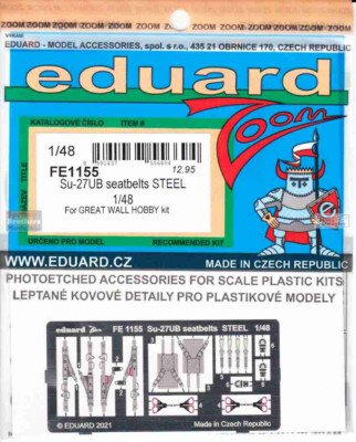 EDUFE1155 1:48 Eduard Color Zoom PE - Su-27UB Flanker Seatbelts [STEEL] (GWH