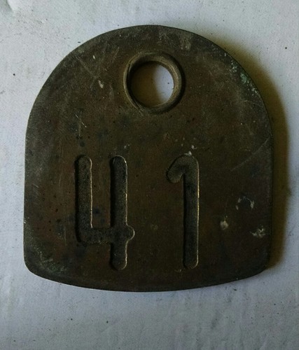 #41Vintage Brass Cow Ear Tag Collar Old Ranch!!