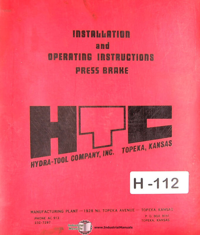 HTC 155 12H, Press Brake Installation and Operations Manual 1976