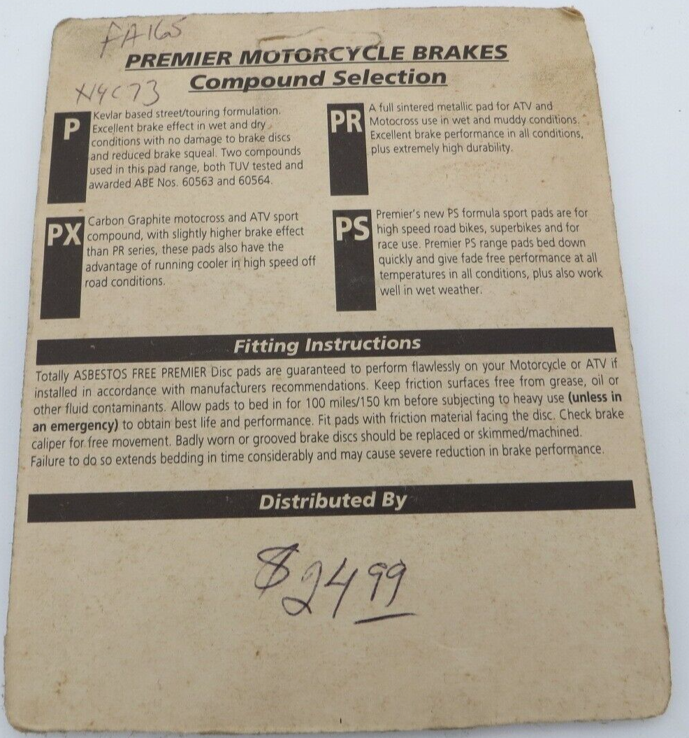 Premier Premium Brake Pads FA165