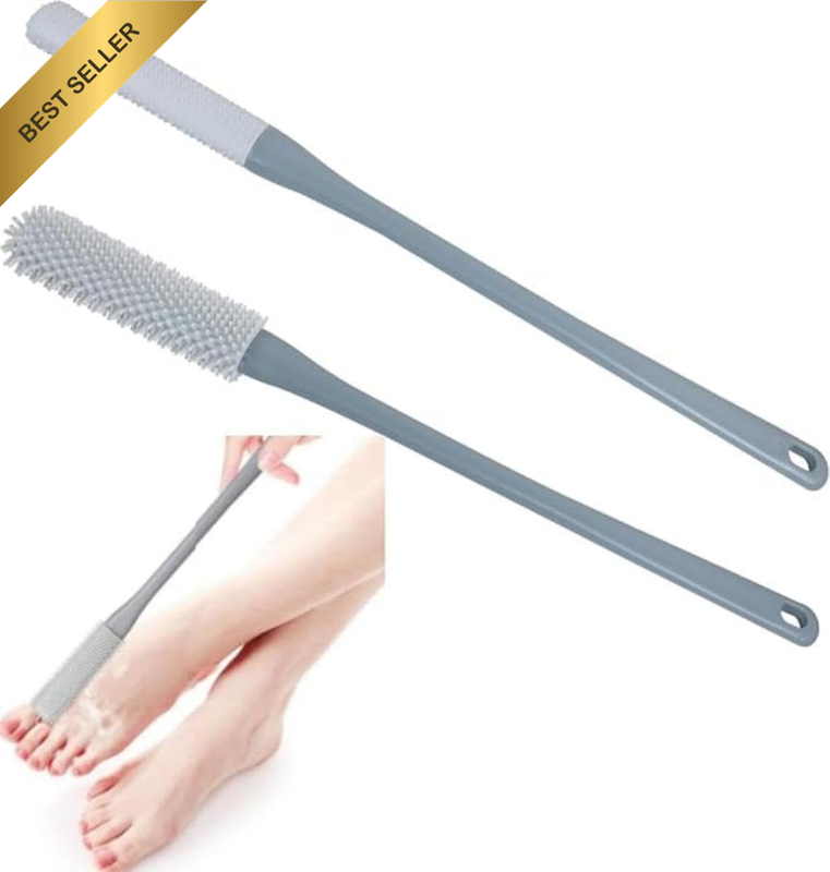 Toe Cleaning Brush, 15.7" Shower Foot Scrubber Brush, Long Handle Silicone Brist
