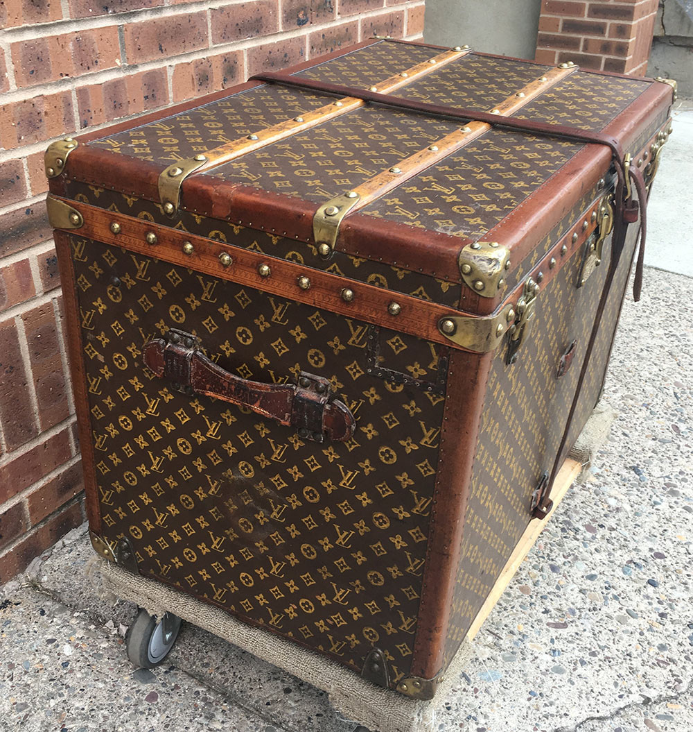 LOUIS VUITTON Antique Monogram Small Steamer Trunk with Basket Tray c1920s