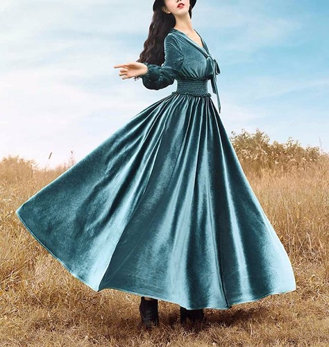 Pre-owned Handmade Custom Made To Order Smocked High Waist Vintage Velvet Maxi Dress Plus1x-10xy765 In Green