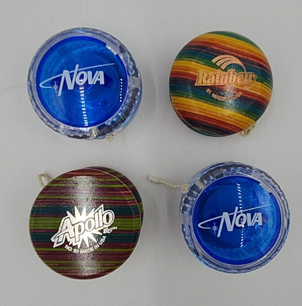 Lot of 4 Vintage YoYo Wood Rainbow BC 51, Apollo BC 30, and 2 Nova