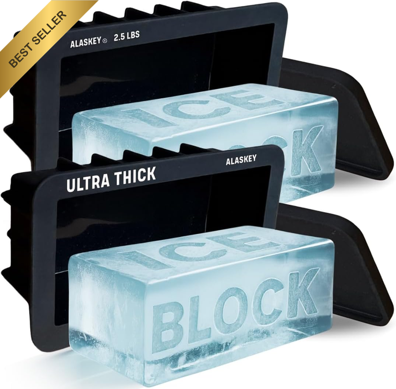 Extra Large Ice Block Mold with Lid (2-Pack) - Shape 2.5 Lbs Ice Bricks - Profes