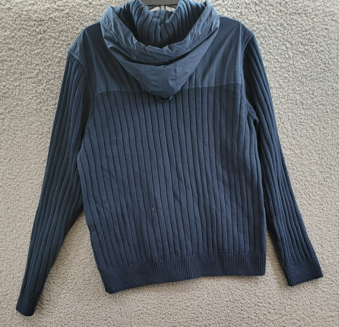 BASS OUTDOOR Mixed Media Zip-Front Hooded Sweater Jacket Men's M Navy Blaze L/S - Picture 11 of 17