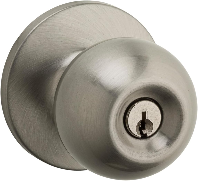 Regina Satin Nickel Front Door Knob with Lock and Key, Exterior/Interior Door Ha
