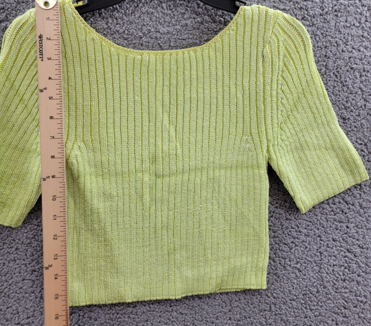 Free People Textured Short Sleeves Crop Sweater Top Women's M Sunny Lime Solid - Picture 6 of 16