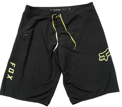 FOX RACING Mens 38 Black Quick Dry Unlined Swim Trunks Board Shorts Zip Pocket