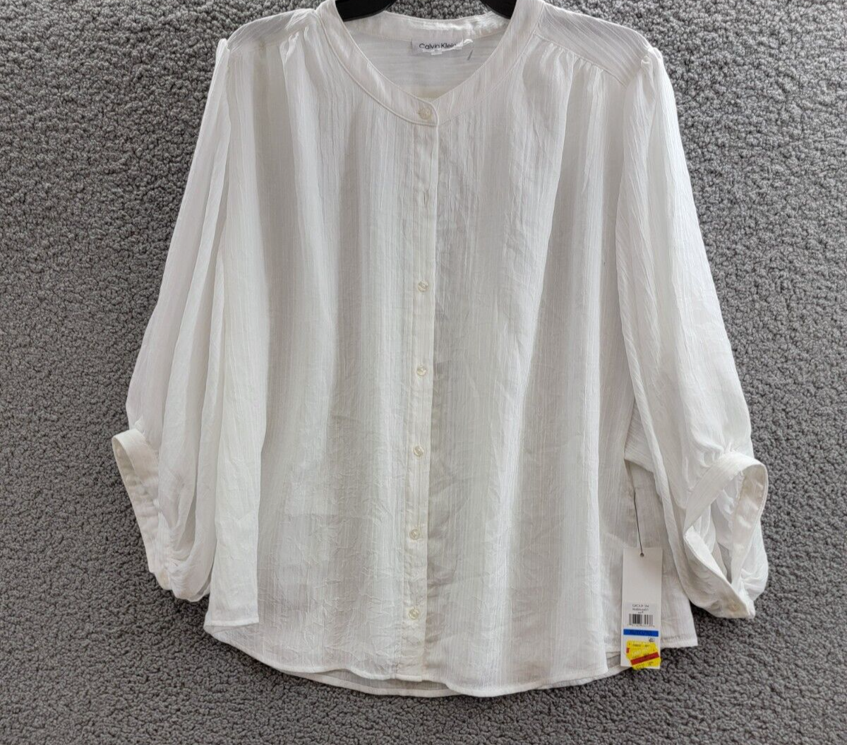 Calvin Klein Textured 3/4-Sleeve Blouse Women's XL White Button Front Closure - Picture 2 of 21
