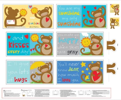 You Are My Sunshine Fabric Panel Huggable & Loveable Books Monkey Business 