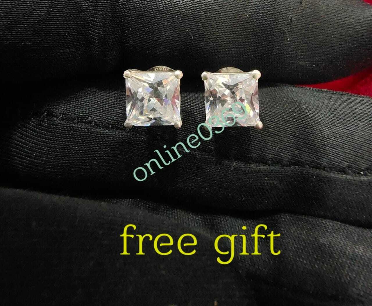 Pre-owned Online0369 2ct Baguette Cubic Zirconia Mens Statement Ring Free Stud Silver Ring Size 10 In White