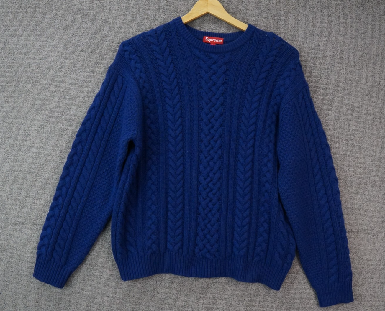 Supreme Applique Cable Knit Sweater Pullover Men's Blue Size