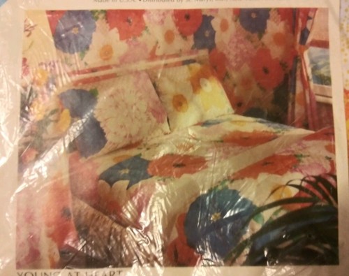 NIP Vintage St. Mary's Double Flat Sheet Floral Orange Pink 'Young At Heart' USA