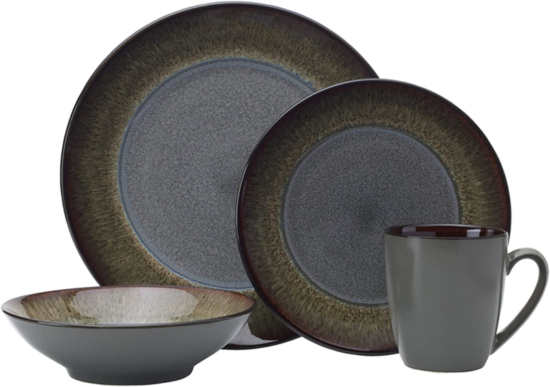 5237442 Monroe 16-Piece Porcelain Dinnerware Set, Dark Gray (Pack of 16)