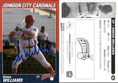 Simon Williams Signed 2004 Choice Johnson City Cardinals RC Card Auto AU