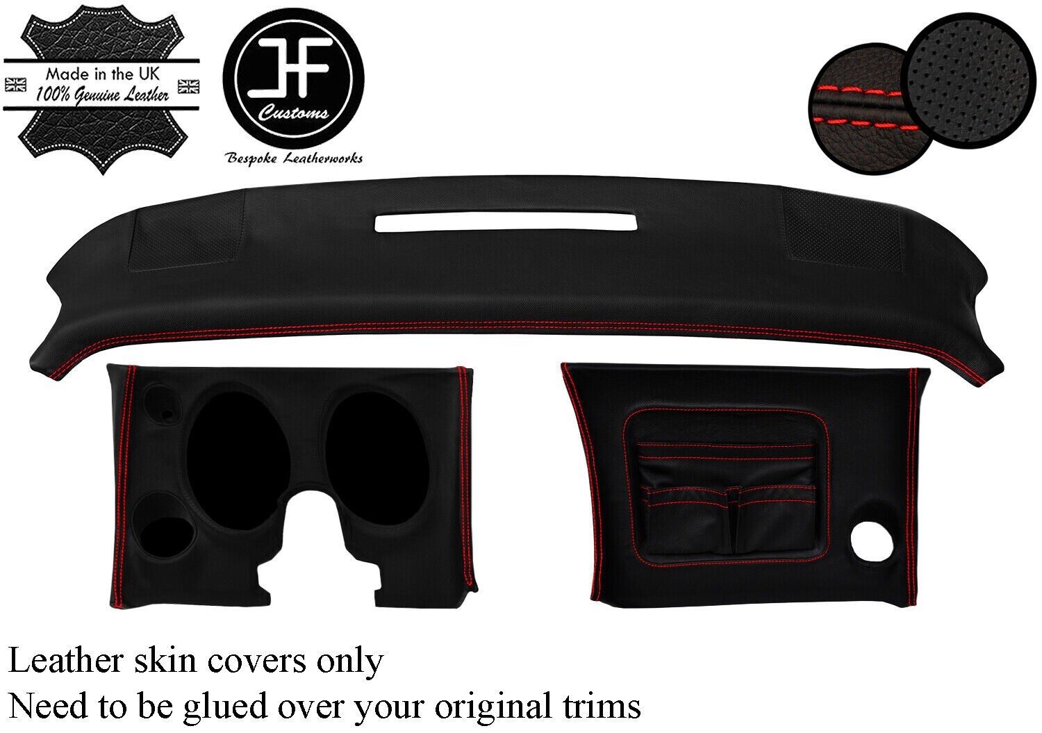 RED STITCH DASH DASHBOARD KIT REAL LEATHER COVERS FITS
