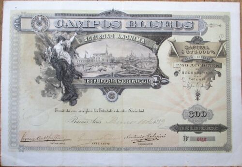 Argentina Real Estate 1889 Stock Certificate: 