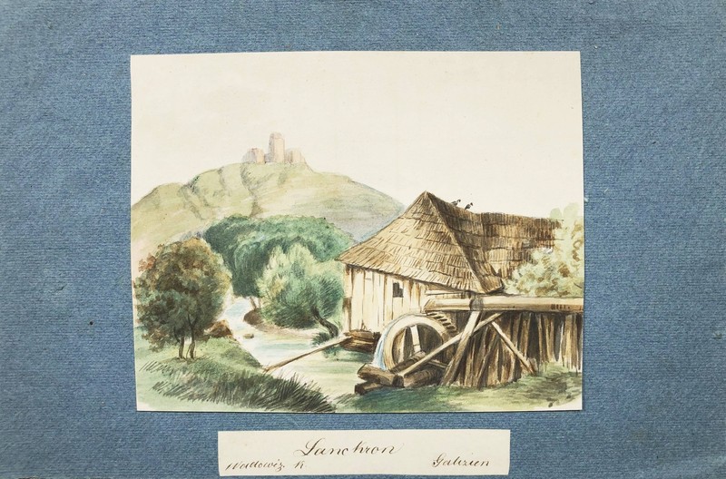 Lanckorona Castle Powiat Wadowicki Pologne Aquarelle Drawing Leifer 1850