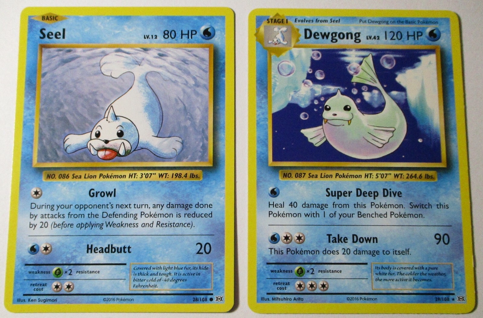 Seel 28/108 & Dewgong 29/108 Rare XY Evolutions 2 Pokemon