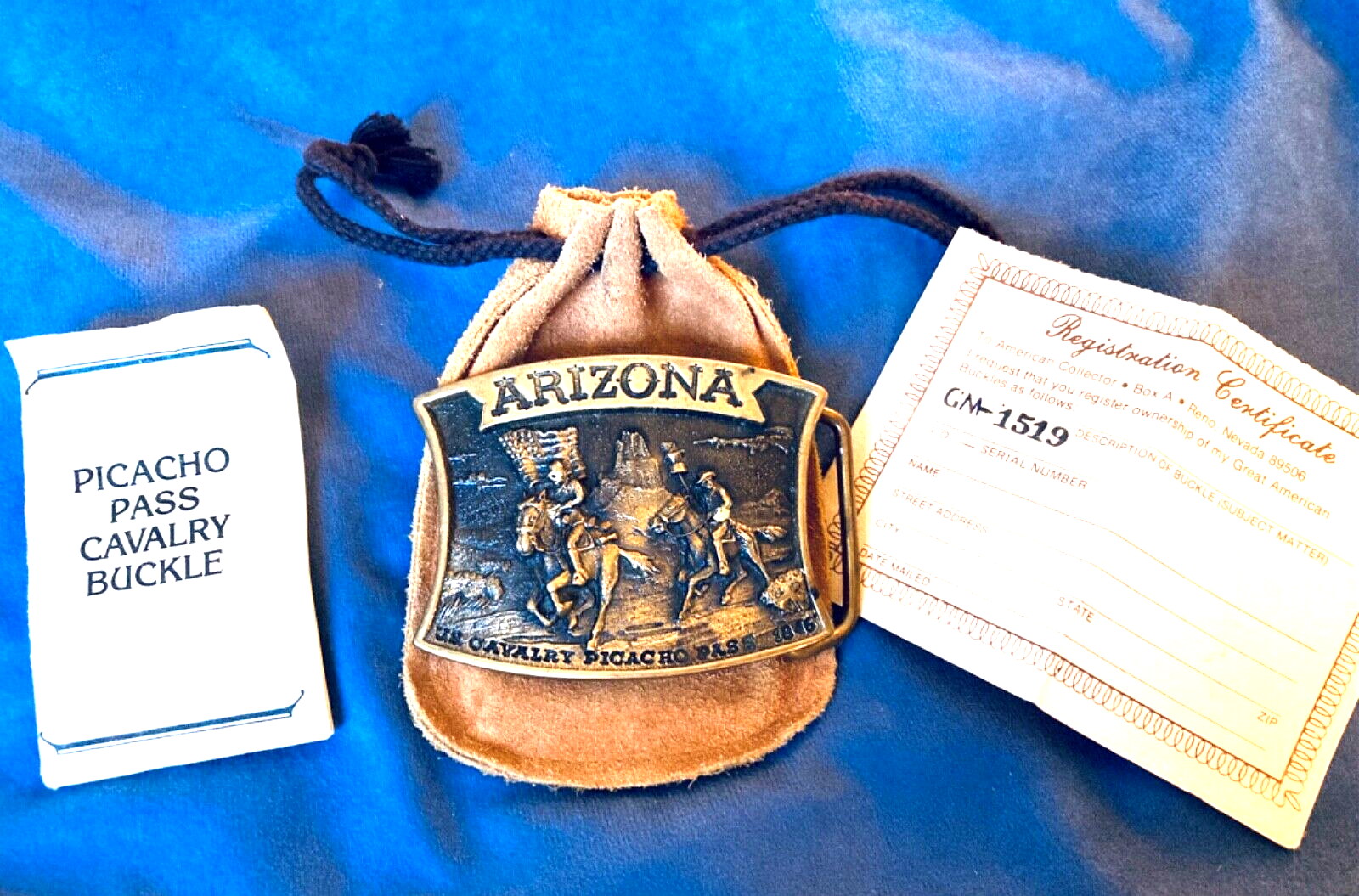 Vtg Arizona Brass Belt Buckle US Cavalry 1845 Design Hank R 