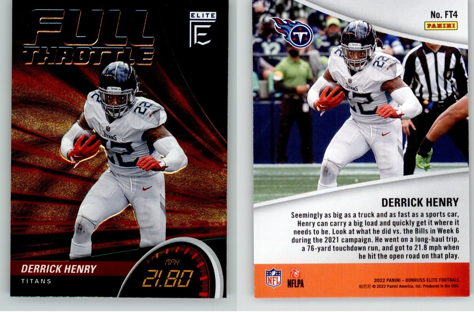 PANINI NFLカード DONRUSS DERRICK HENRY TITANS 06/10 #245 送料無料 中古 IT2 Derrick Henry 2022 Panini Donruss Elite Full Throttle Green
