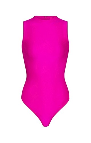 Skims Neon Pink Fuchsia Mock Neck Disco Bodysuit XS NEW