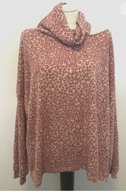 NWT Terra & Sky Pinks Leopard Print Open Shoulder L.SLV Sweater 4X Plus NWT