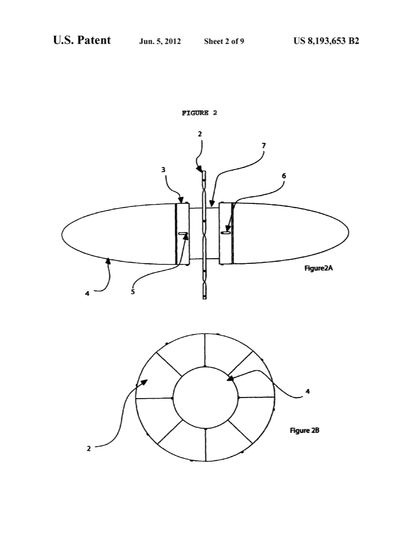 Electrical Power Generating Plant From Sea Waves/US Patent No.US 8,193,653 B2