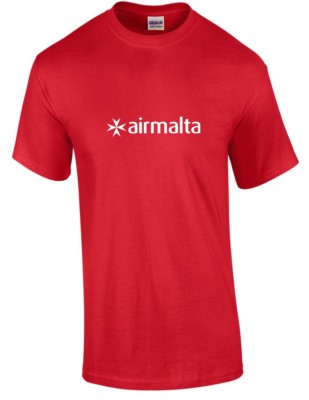 Air Malta White Logo Aviation Geek Airline Red Cotton T-shirt