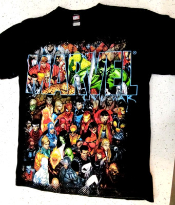 Marvel Mad Engine Black Graphic T-Shirt All Characters Medium