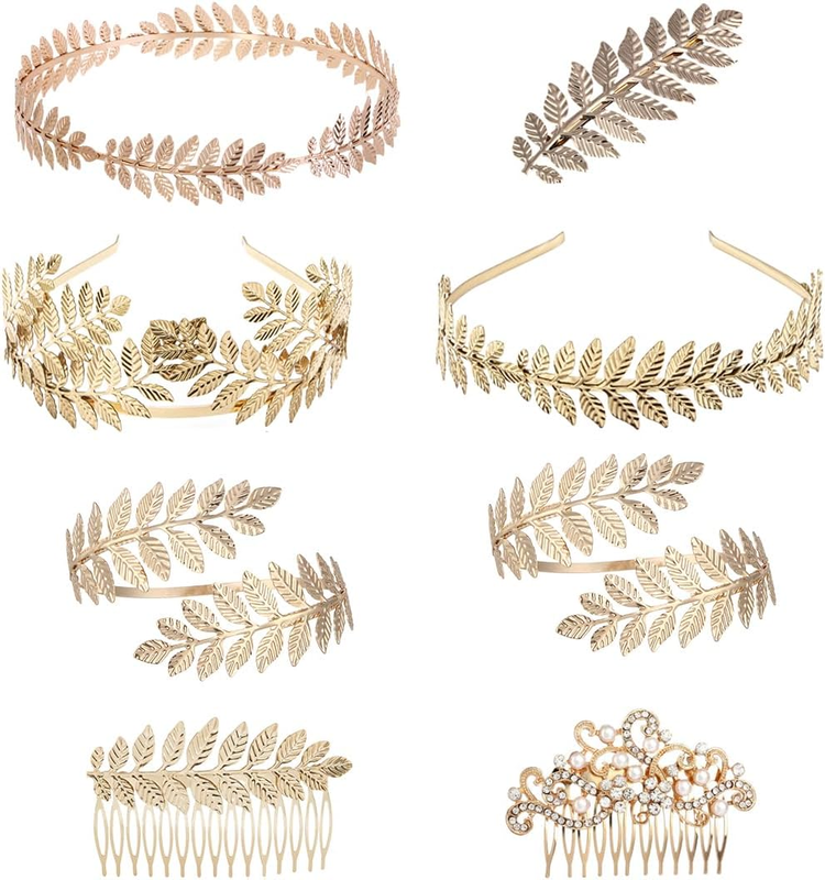 8Pcs European American Bride Leaf Hair Band – Golden Leaf Headdress, Hair Access