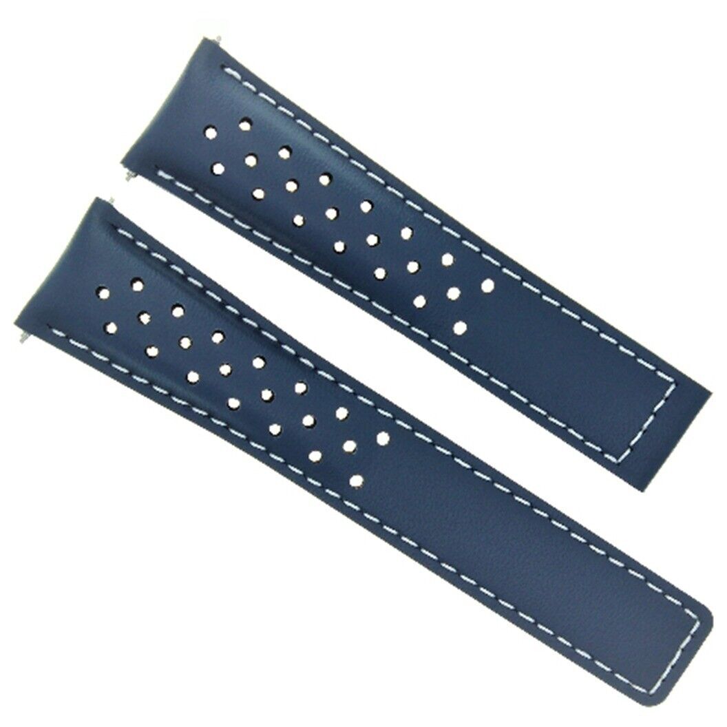 LEATHER WATCH STRAP 19MM FOR TAG HEUER CARRERA TWIN TIME WV2115 BLUE WS PERFORAT
