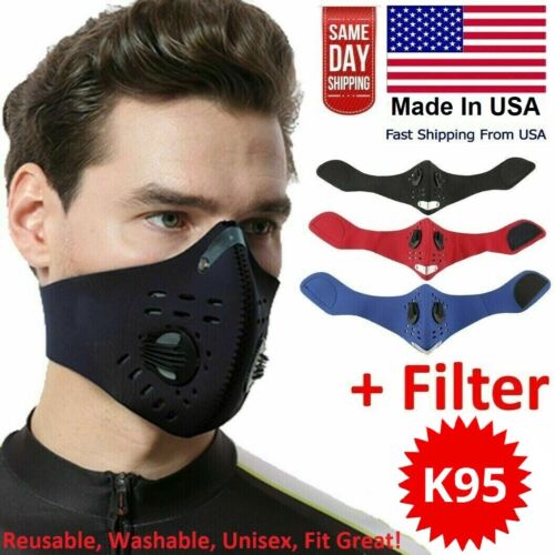  Washable Cycling Face Mask With Active Carbon Filter Breathing Valves Reusable 